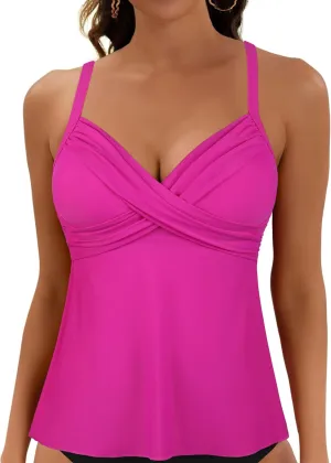 Firpearl Women's Underwire Tankini Top Only Twist V Neck Swimsuits for Big Busted Loose Fit Bathing Suit Tops
