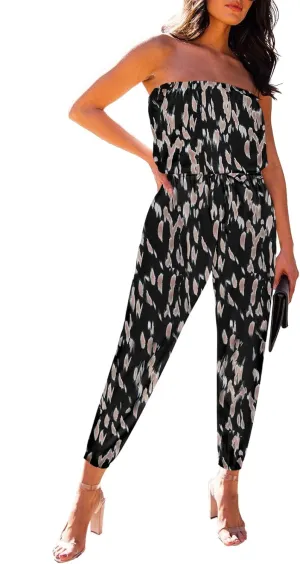 Fixmatti Women Tube Top Romper Strapless Bandeau Cold Shoulder Jumpsuit Outfits
