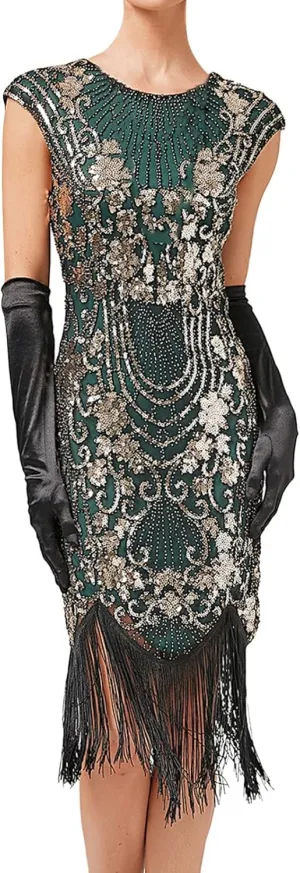 Flapper Dresses 1920s Gatsby Plus Size Cap Sleeve Sparkly Fringe Dress Art Deco Roaring 20s Cocktail Costumes