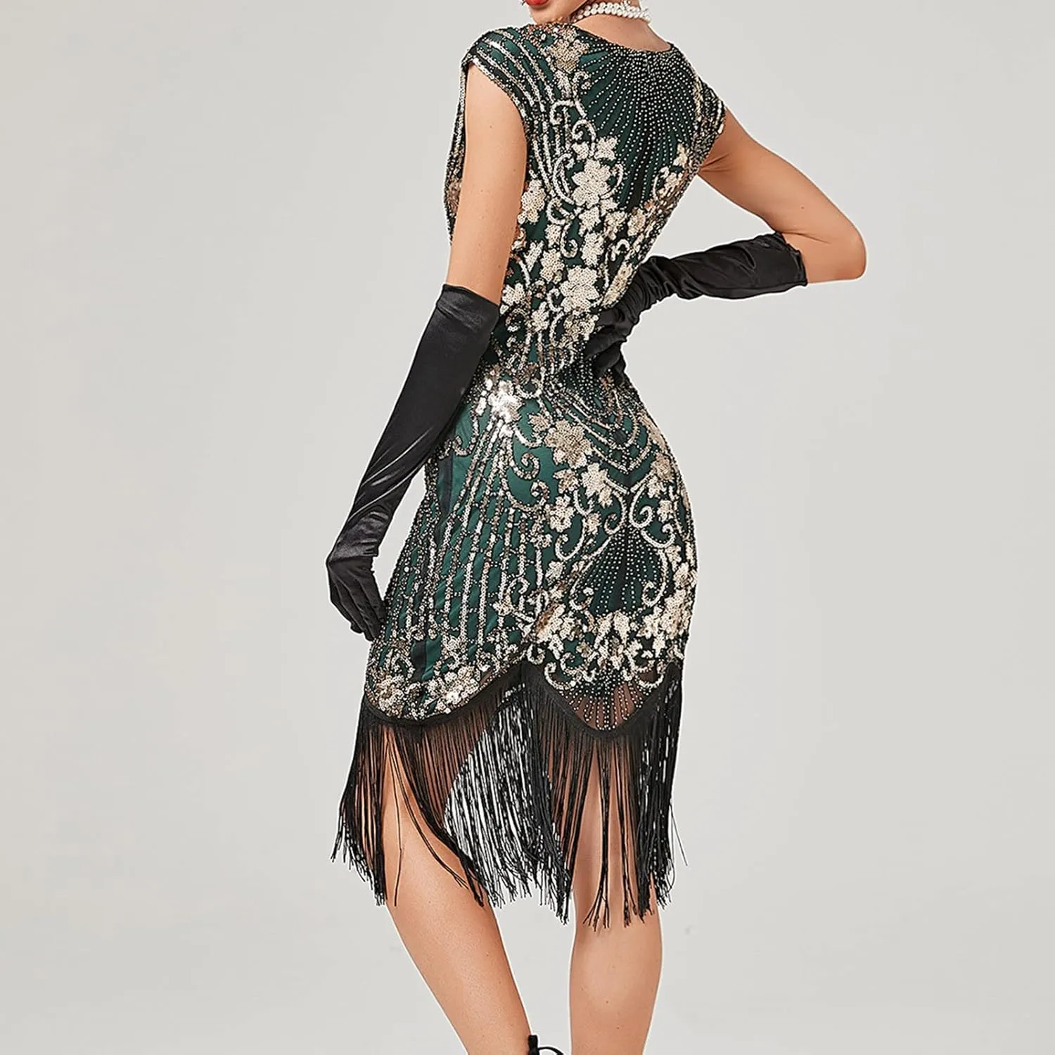 Flapper Dresses 1920s Gatsby Plus Size Cap Sleeve Sparkly Fringe Dress Art Deco Roaring 20s Cocktail Costumes