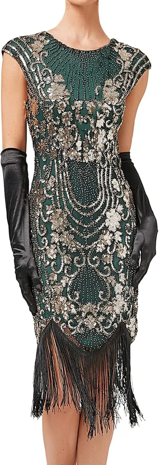 Flapper Dresses 1920s Gatsby Plus Size Cap Sleeve Sparkly Fringe Dress Art Deco Roaring 20s Cocktail Costumes