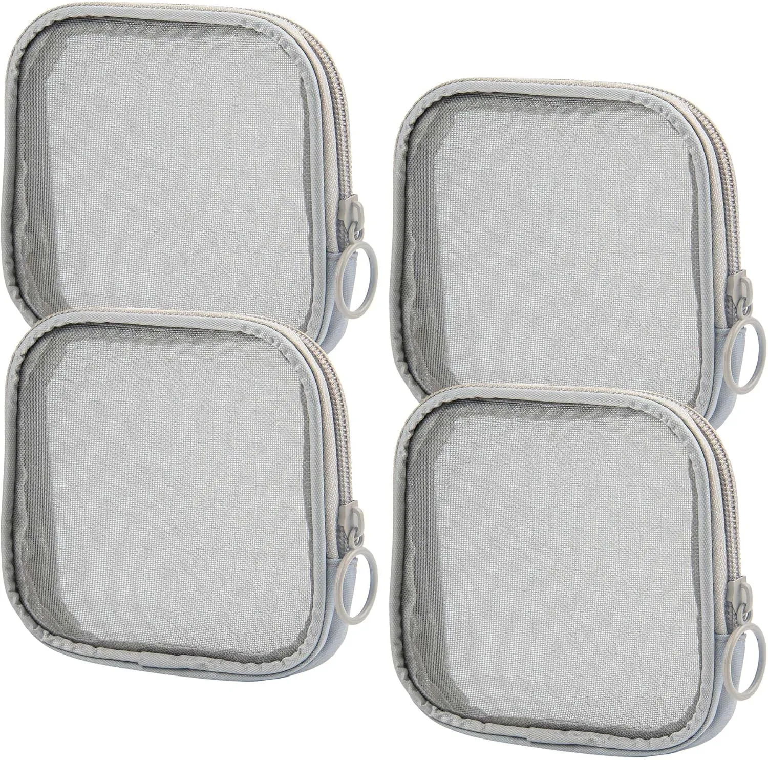 Framendino, 4 Pack Grey Mesh Makeup Bag Travel Toiletry with Zipper Mini Cosmetic for Daily Toiletries Accessories