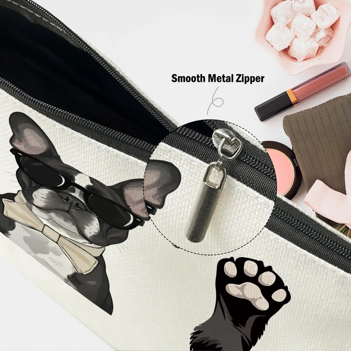 French Bulldog Gifts, Dog Lovers Gifts for Women, Bulldog Lovers Cosmetic Bag Travel Pouch for Women Girls Daughter Friendship Graduation Birthday, Black
