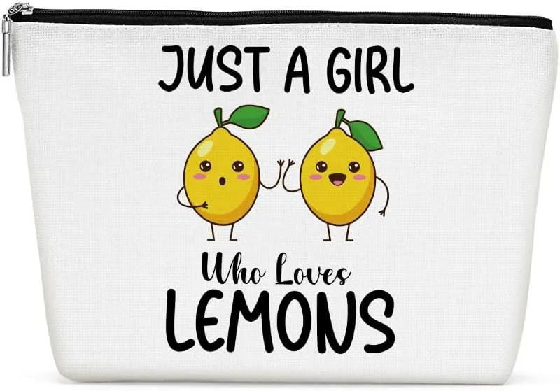 Funny Girl Loves Lemon, Lemon Gifts, Cute Lemon Lovers Gift, Makeup Bag Funny Cosmetic Bag Travel Toiletry Bag for Women Fruit Lover Teens Best Friend Sister Birthday Friendship Christmas