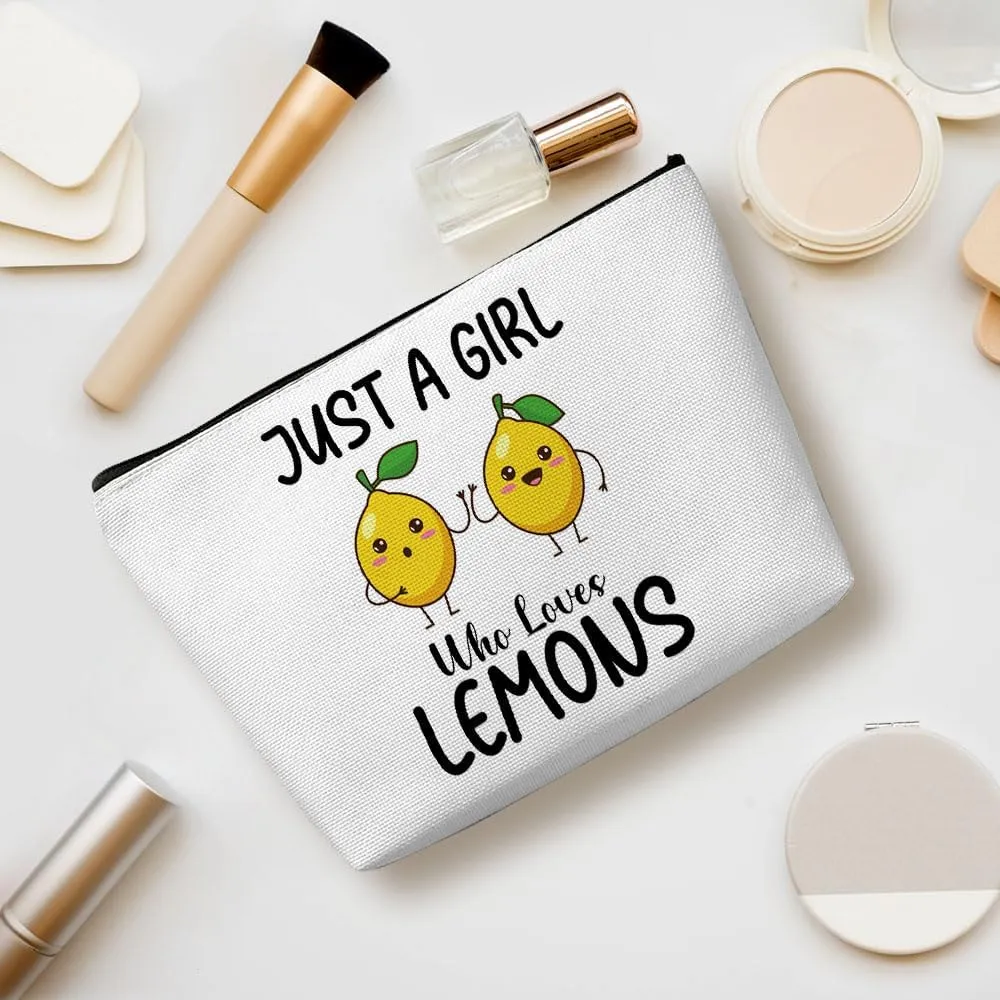 Funny Girl Loves Lemon, Lemon Gifts, Cute Lemon Lovers Gift, Makeup Bag Funny Cosmetic Bag Travel Toiletry Bag for Women Fruit Lover Teens Best Friend Sister Birthday Friendship Christmas