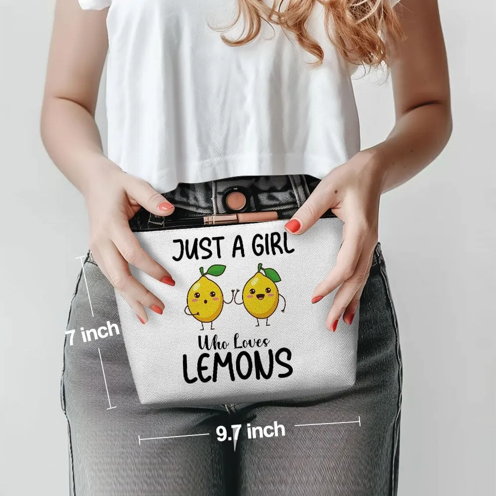 Funny Girl Loves Lemon, Lemon Gifts, Cute Lemon Lovers Gift, Makeup Bag Funny Cosmetic Bag Travel Toiletry Bag for Women Fruit Lover Teens Best Friend Sister Birthday Friendship Christmas