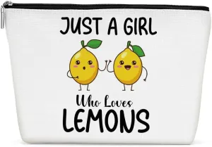 Funny Girl Loves Lemon, Lemon Gifts, Cute Lemon Lovers Gift, Makeup Bag Funny Cosmetic Bag Travel Toiletry Bag for Women Fruit Lover Teens Best Friend Sister Birthday Friendship Christmas