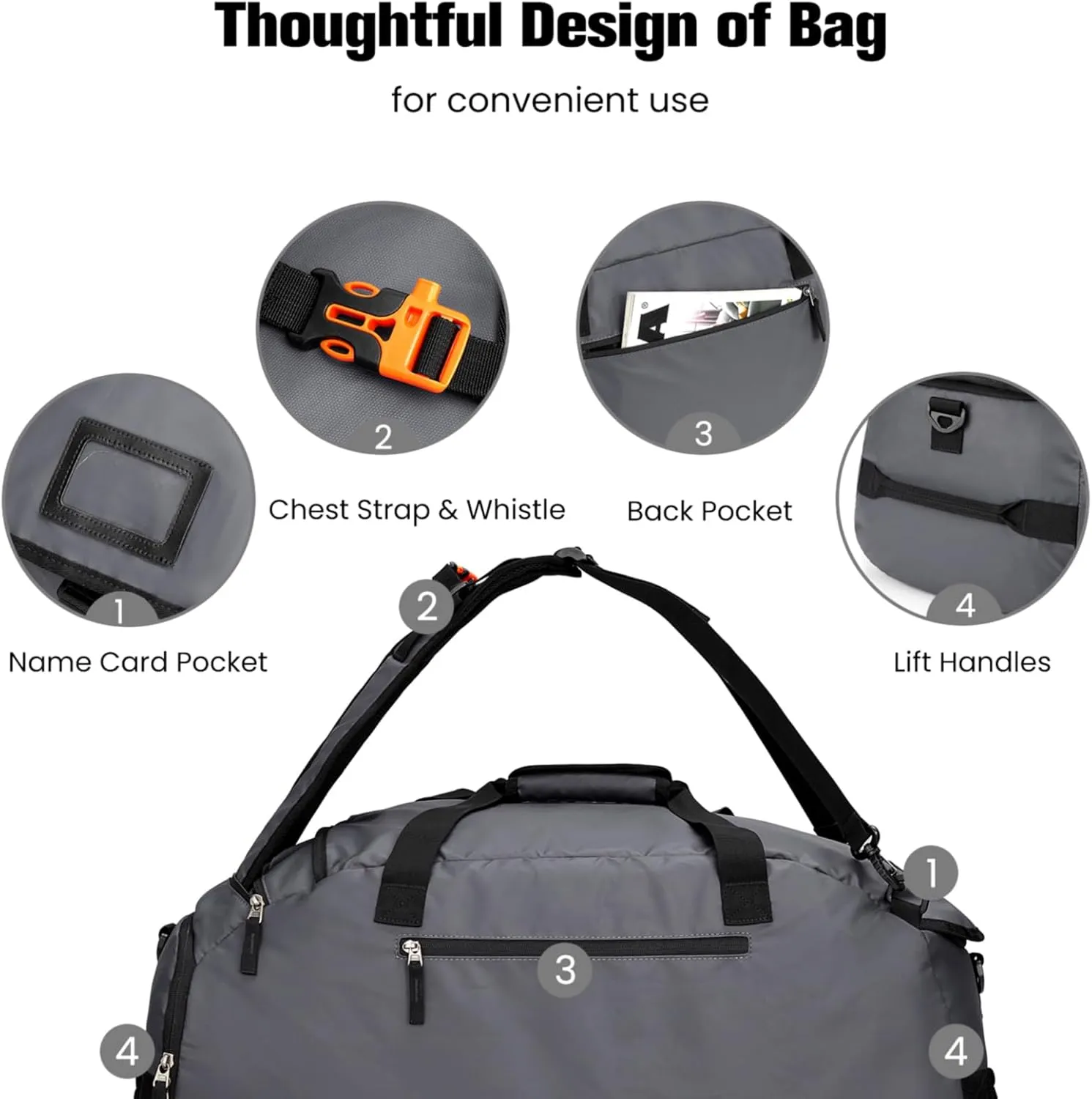 G4Free 60L Gym Bag, 3-Way Duffle Bag with Shoes Compartment & Wet Pocket for Men Women, Water-resistant Duffel Backpack for Sports Travel Camping Weekender Overnight Bag