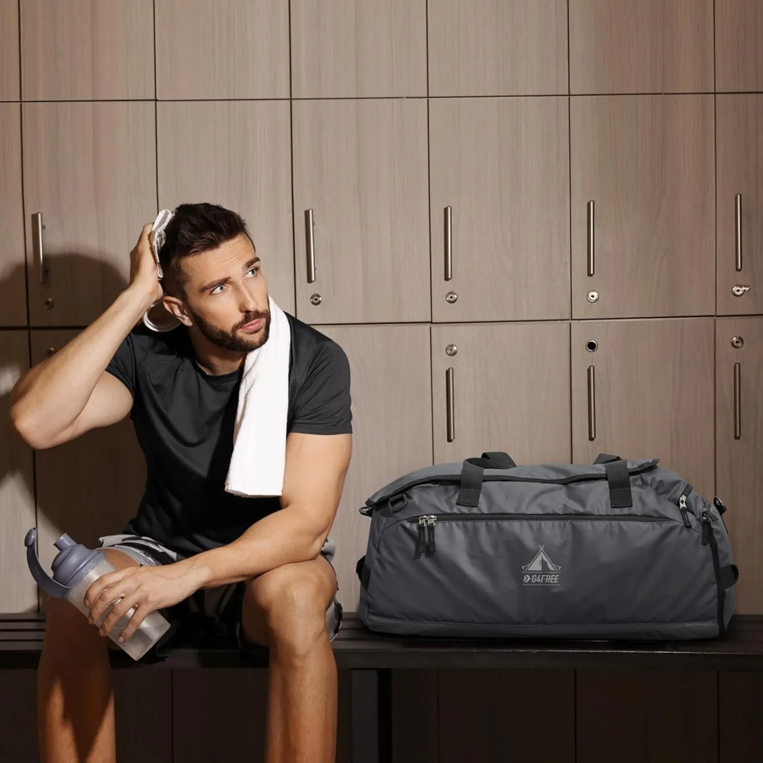 G4Free 60L Gym Bag, 3-Way Duffle Bag with Shoes Compartment & Wet Pocket for Men Women, Water-resistant Duffel Backpack for Sports Travel Camping Weekender Overnight Bag
