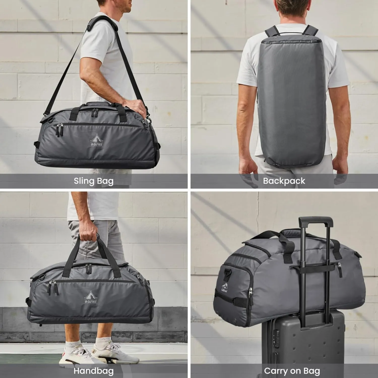 G4Free 60L Gym Bag, 3-Way Duffle Bag with Shoes Compartment & Wet Pocket for Men Women, Water-resistant Duffel Backpack for Sports Travel Camping Weekender Overnight Bag