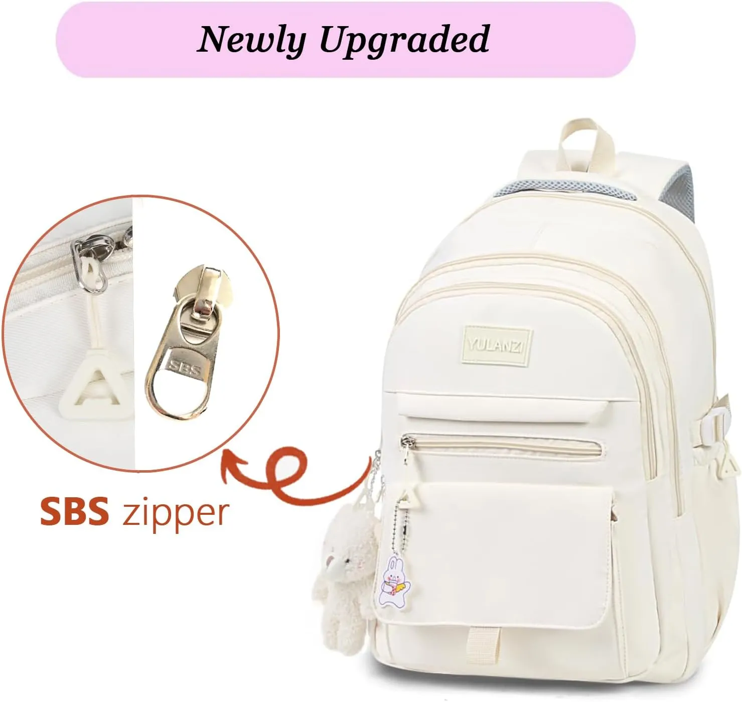 Girls Backpack for College High Middle School Student, Cute Aesthetic Bookbag for Teens Women with Accessories,Grey