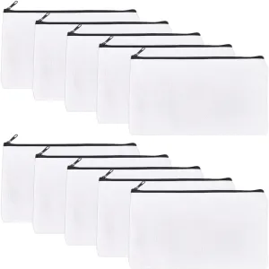 GORGECRAFT 10Pcs Cloth Makeup Bag Small Multi-Purpose Canvas Cosmetic Bags with Zipper Portable Makeup Pouches Travel Toiletry Bag Pencil Case Coin Storage Organizer Purse for Women Students White