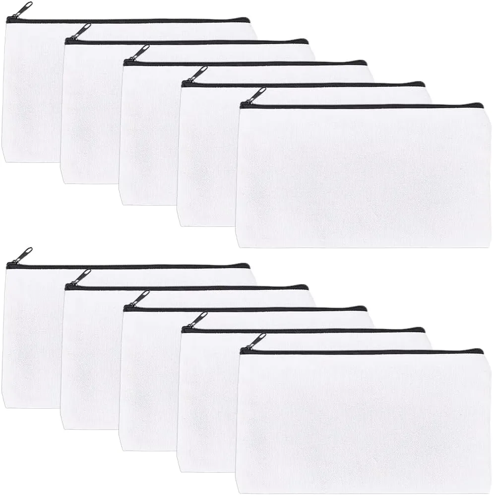 GORGECRAFT 10Pcs Cloth Makeup Bag Small Multi-Purpose Canvas Cosmetic Bags with Zipper Portable Makeup Pouches Travel Toiletry Bag Pencil Case Coin Storage Organizer Purse for Women Students White