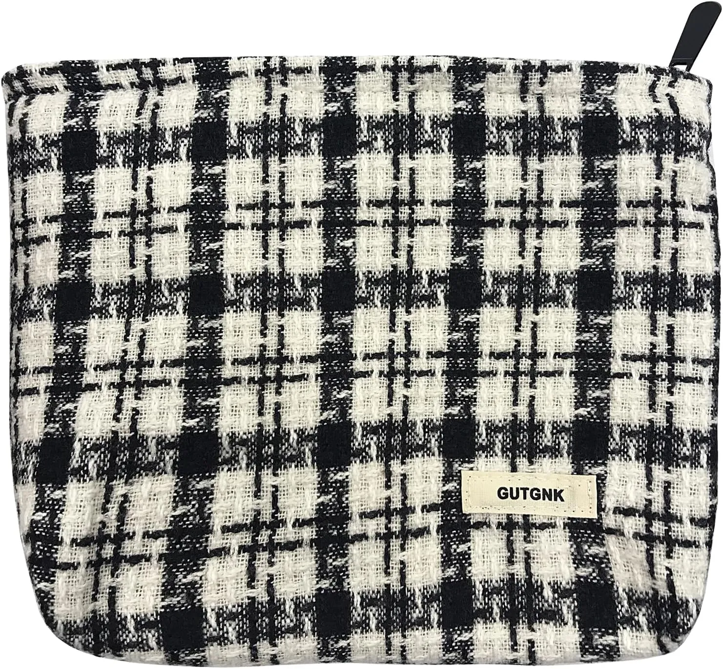 GUTGNK Corduroy Ladies Cosmetic Bag, Large Capacity Canvas Cosmetic Bag Travel Toiletry Bag Accessories Organizer, Black Check