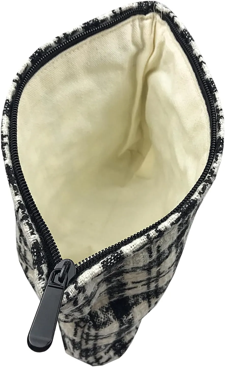 GUTGNK Corduroy Ladies Cosmetic Bag, Large Capacity Canvas Cosmetic Bag Travel Toiletry Bag Accessories Organizer, Black Check