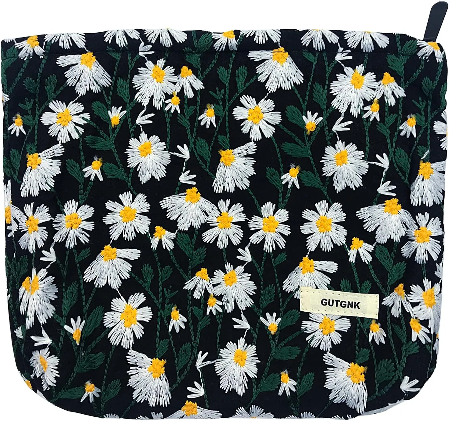 GUTGNK Corduroy Ladies Cosmetic Bag, Large Capacity Canvas Cosmetic Bag Travel Toiletry Bag Accessories Organizer, Black Chrysanthemum