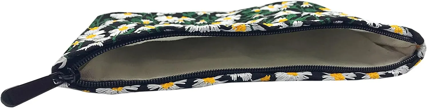 GUTGNK Corduroy Ladies Cosmetic Bag, Large Capacity Canvas Cosmetic Bag Travel Toiletry Bag Accessories Organizer, Black Chrysanthemum
