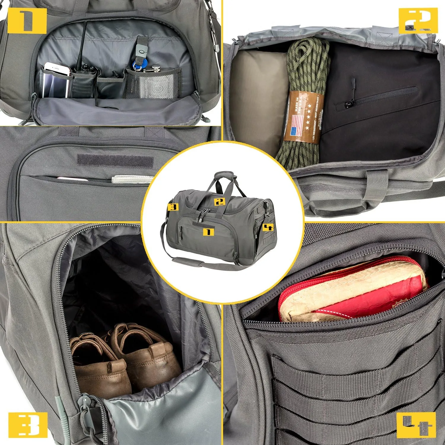 Gym Bag Duffle Bags for Men Women with Shoes Compartment Sport Weekend Travel Overnight Carry On Bag for Tactical Military Travel Work Out Bags (2.0 Grey)