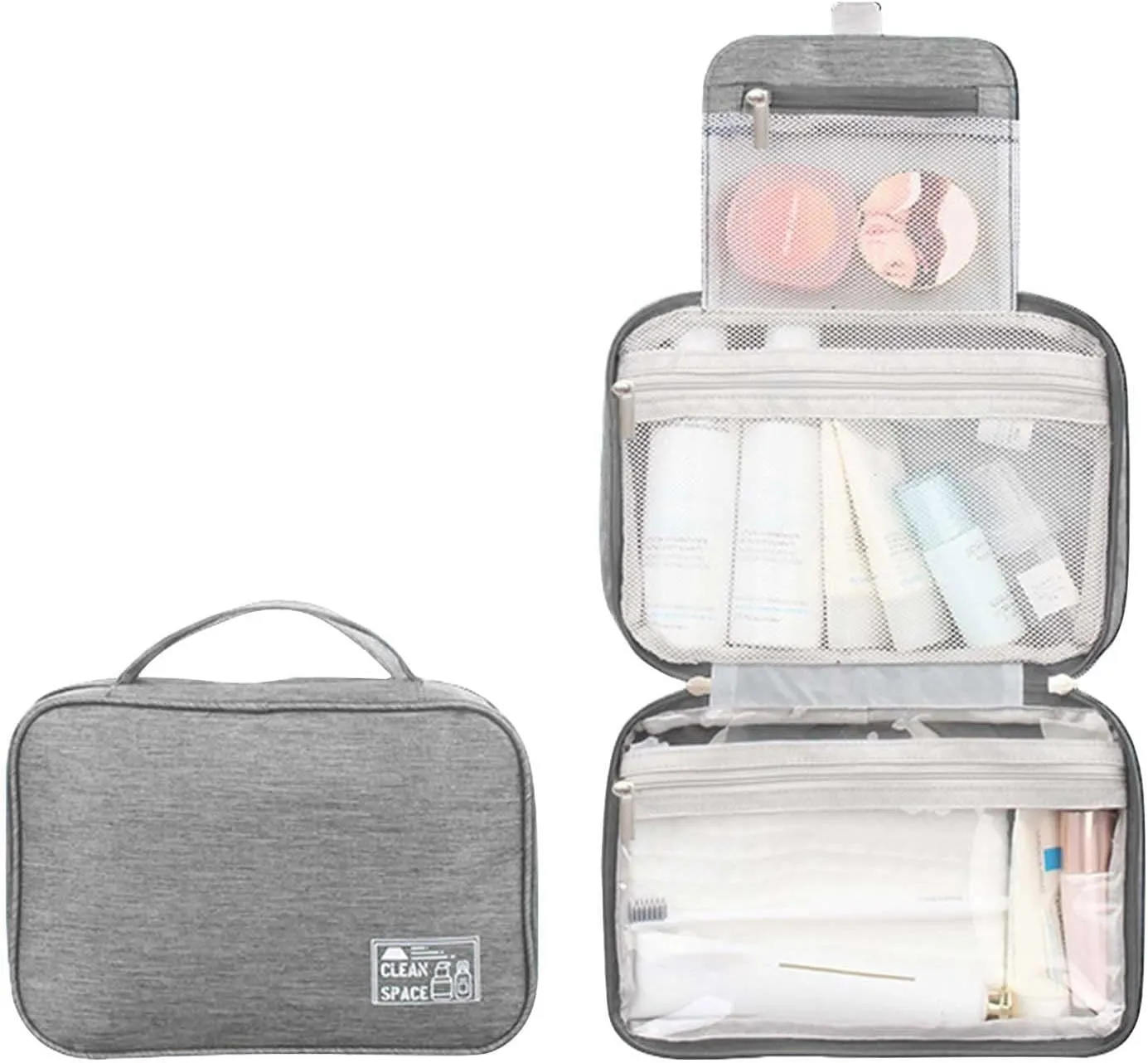 Hanging Toiletry Bags for Traveling Women,10 X 6.5 Inch Makeup Bag Organizer,Large Capacity Foldable Portable Travel Bag for Toiletries,Waterproof Cosmetic Travel Bag,Travel Essentials