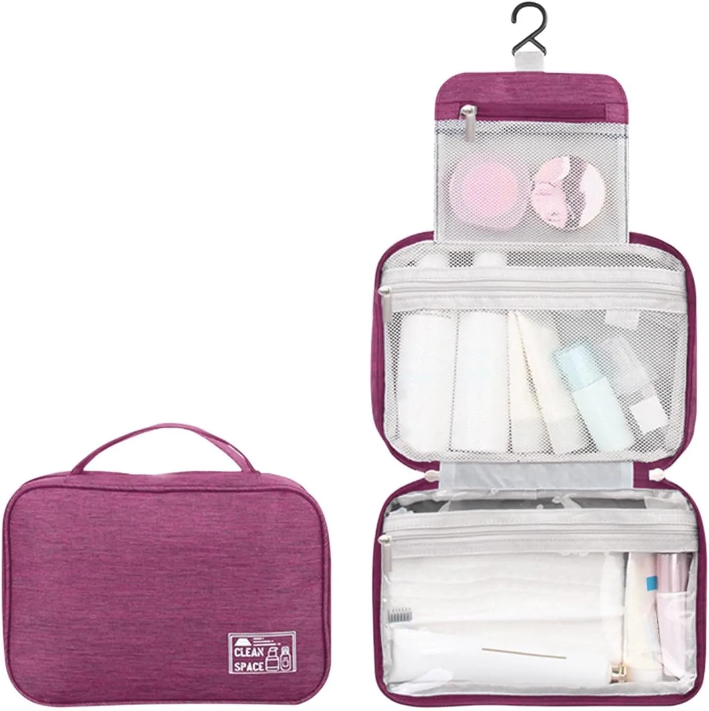 Hanging Travel Toiletry Bag for Men,10" X 6.5" Big Makeup Bag,Portable Foldable Large Capacity Toiletries Travel Bag with Compartment,Water-Resistant Cosmetic Travel Bag,Travel Essentials