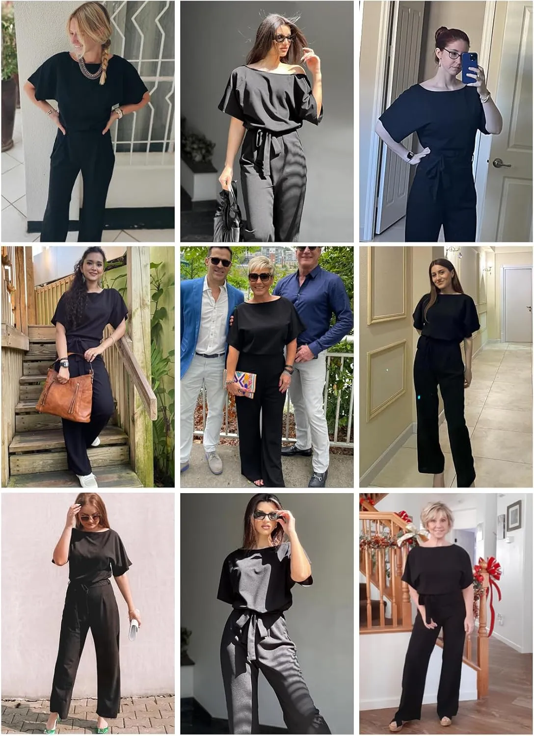 Happy Sailed Womens Loose Short Sleeve Belted Wide Leg Pant Romper Jumpsuit Business Casual One Piece Outfits