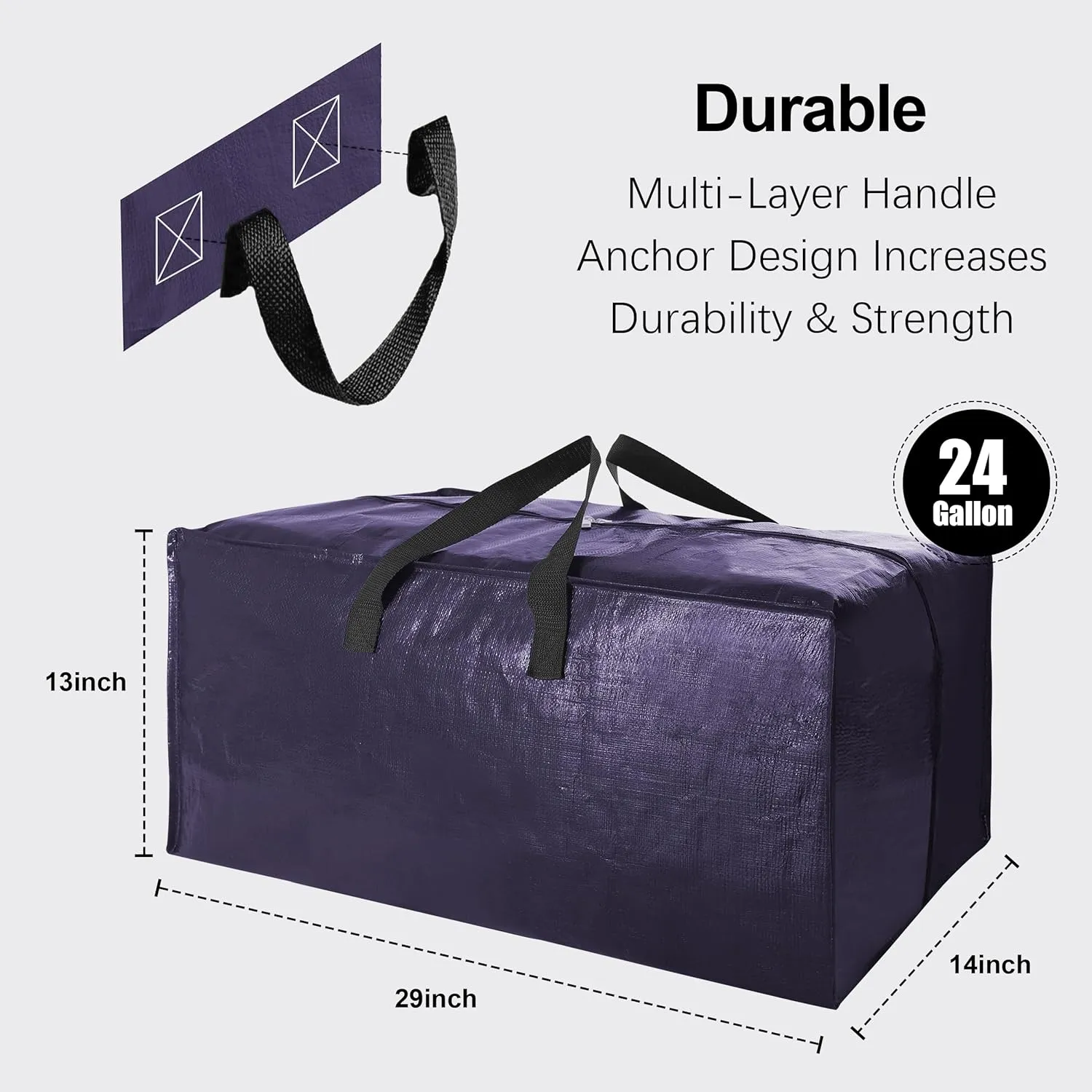 Heavy Duty Extra Large Moving Bags W/Backpack Straps - Strong Handles & Zippers, Storage Totes For Space Saving, Fold Flat, Alternative to Moving Box and Storage Bin (Set of 6, Blue)