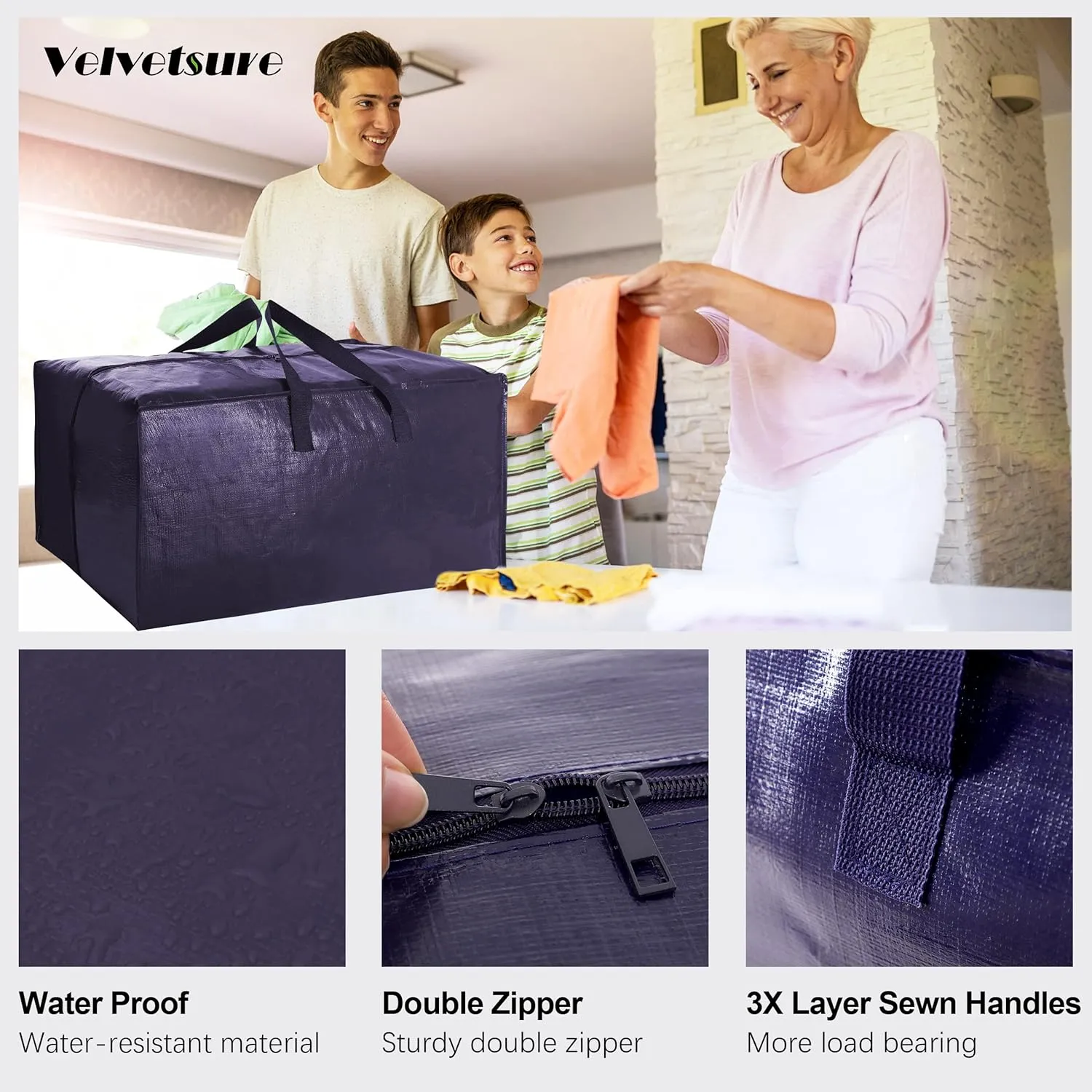 Heavy Duty Extra Large Moving Bags W/Backpack Straps - Strong Handles & Zippers, Storage Totes For Space Saving, Fold Flat, Alternative to Moving Box and Storage Bin (Set of 6, Blue)