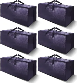 Heavy Duty Extra Large Moving Bags W/Backpack Straps - Strong Handles & Zippers, Storage Totes For Space Saving, Fold Flat, Alternative to Moving Box and Storage Bin (Set of 6, Blue)