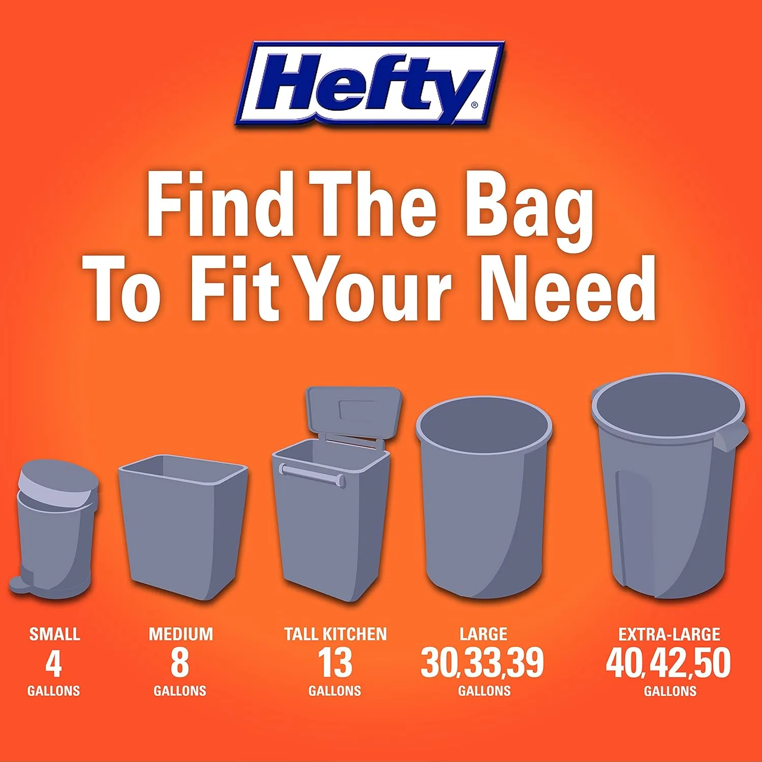 Hefty Ultra Strong Made with 50% Recovered Materials* Tall Kitchen Trash Bags, Gray, Clean Burst, 13 Gallon, 40 Count