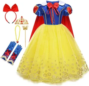 HIHCBF Girls Princess Snow White Costume Birthday Christmas Party Halloween Carnival Fancy Dress Up Outfits (w/Accessories)