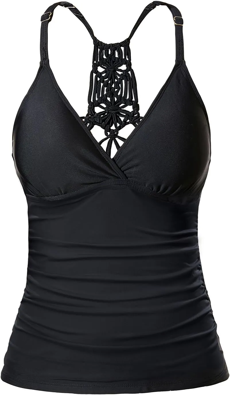 Holipick Tankini for Women V Neck Tummy Control Swim Top Ruched Bathing Suit No Bottom