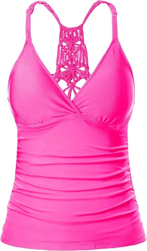 Holipick Tankini for Women V Neck Tummy Control Swim Top Ruched Bathing Suit No Bottom
