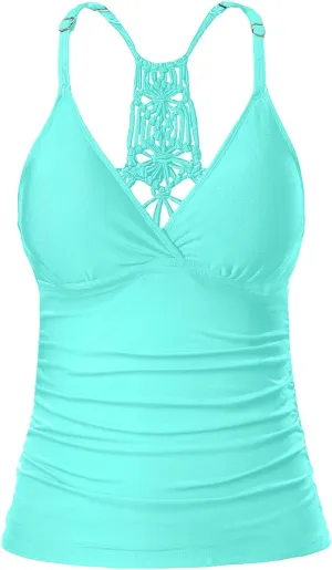 Holipick Tankini for Women V Neck Tummy Control Swim Top Ruched Bathing Suit No Bottom