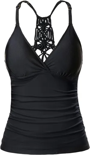 Holipick Tankini for Women V Neck Tummy Control Swim Top Ruched Bathing Suit No Bottom