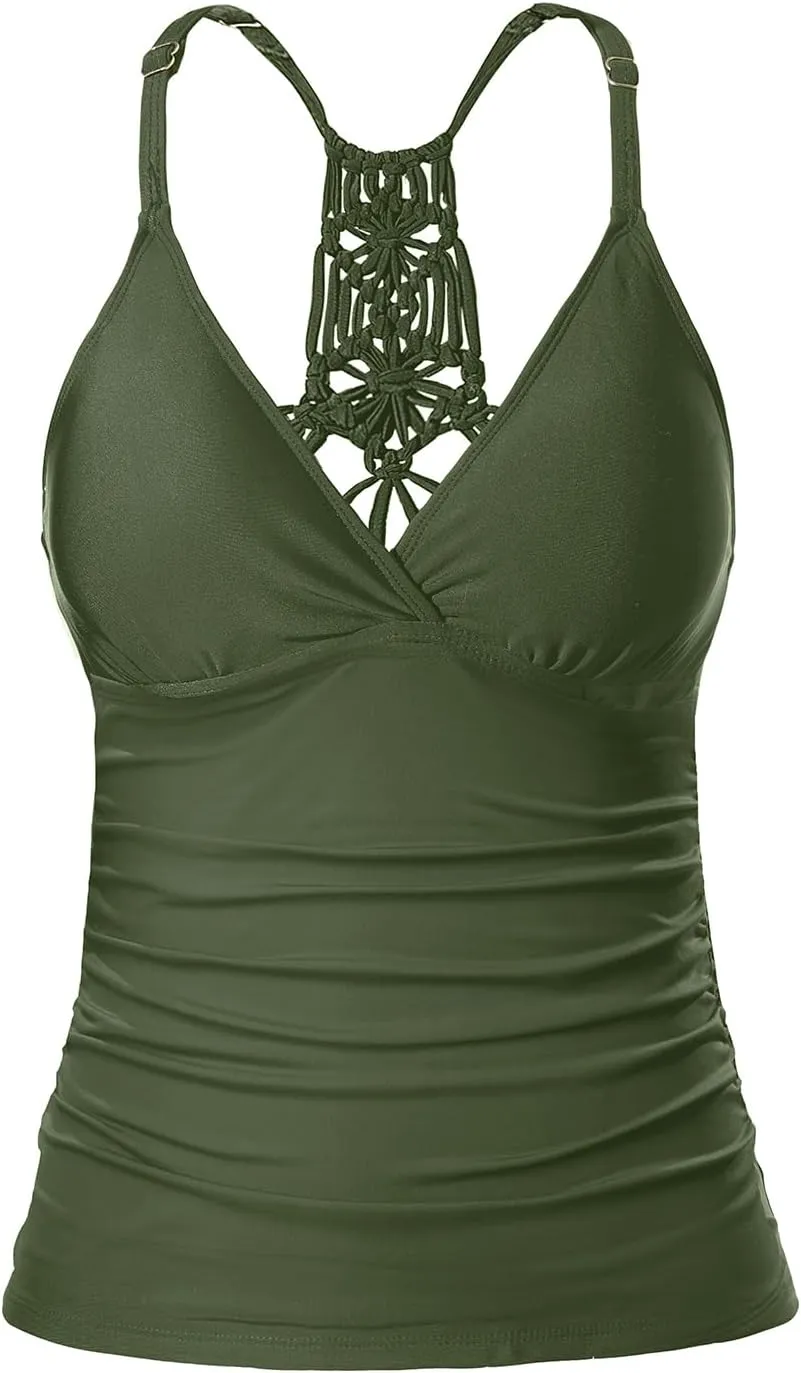 Holipick Tankini for Women V Neck Tummy Control Swim Top Ruched Bathing Suit No Bottom