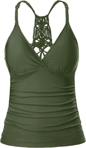 Holipick Tankini for Women V Neck Tummy Control Swim Top Ruched Bathing Suit No Bottom