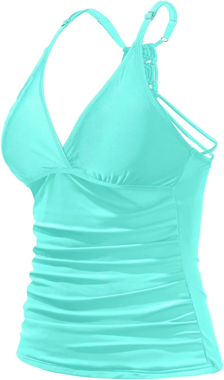 Holipick Tankini for Women V Neck Tummy Control Swim Top Ruched Bathing Suit No Bottom