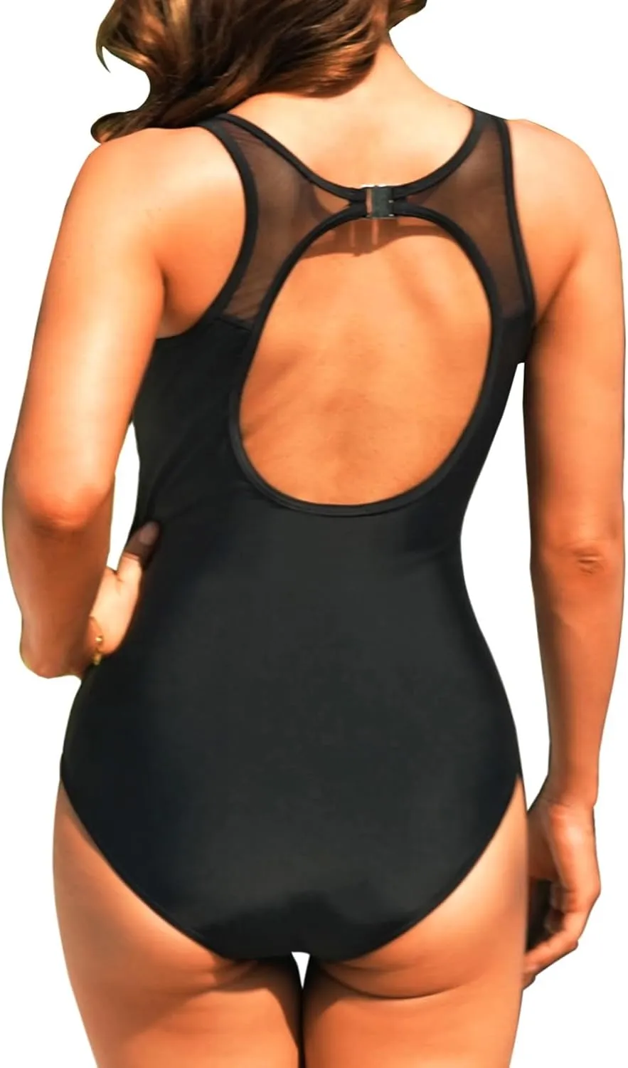 Holipick Women High Neck One Piece Mesh Swimsuits Full Coverage Bathing Suits Slimming Swimwear