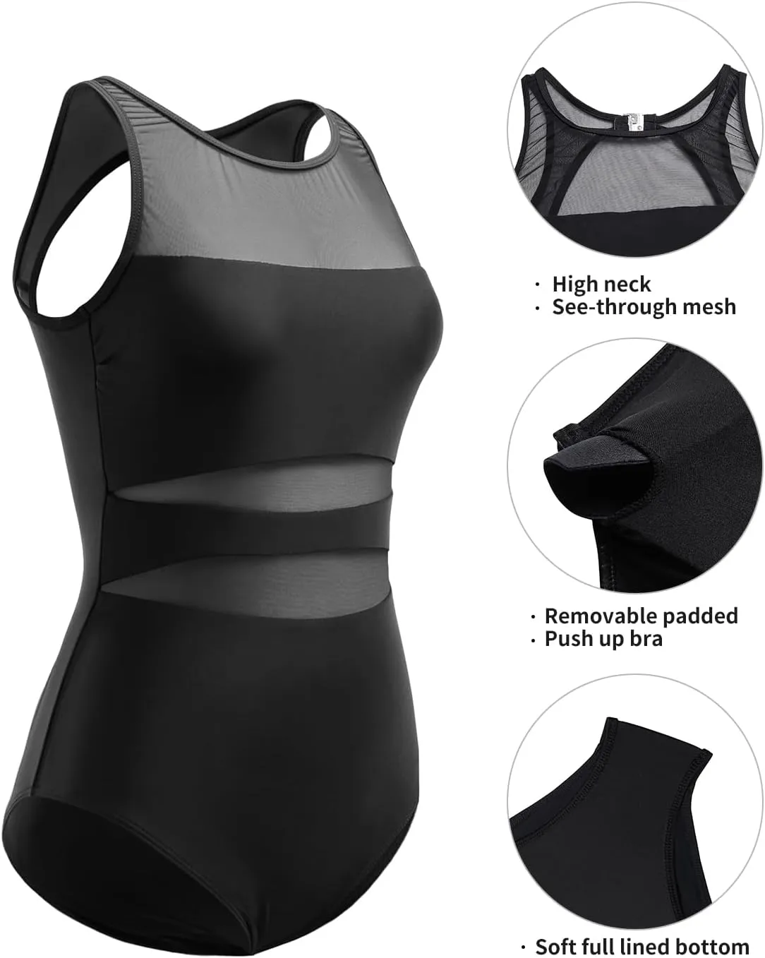 Holipick Women High Neck One Piece Mesh Swimsuits Full Coverage Bathing Suits Slimming Swimwear