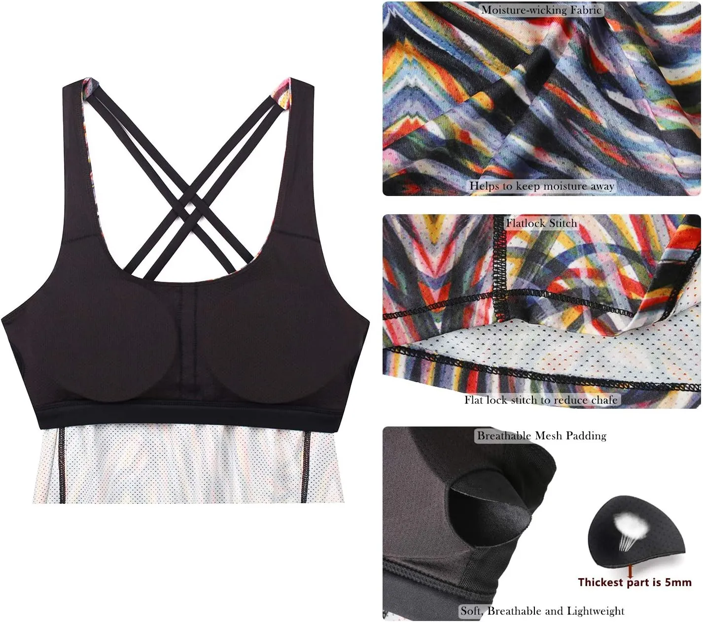 icyzone Workout Tank Tops Built in Bra - Women's Strappy Athletic Yoga Tops, Exercise Running Gym Shirts