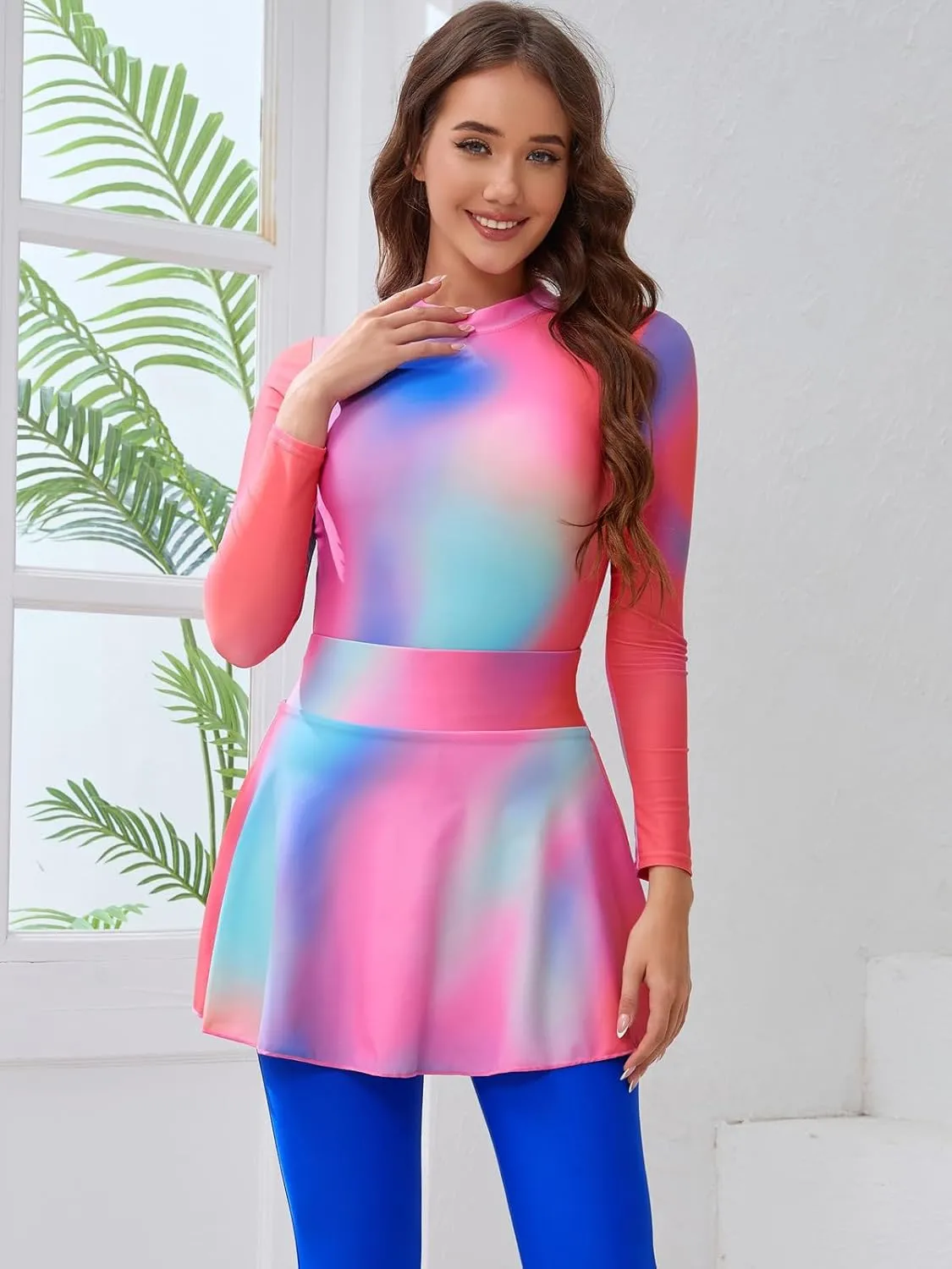 IDOPIP Muslim Burkini Swimsuit for Women's One Piece Swimsuit with Beach Skirt Cover up Sarong Pants Hijab 5PCS Bathing Suit