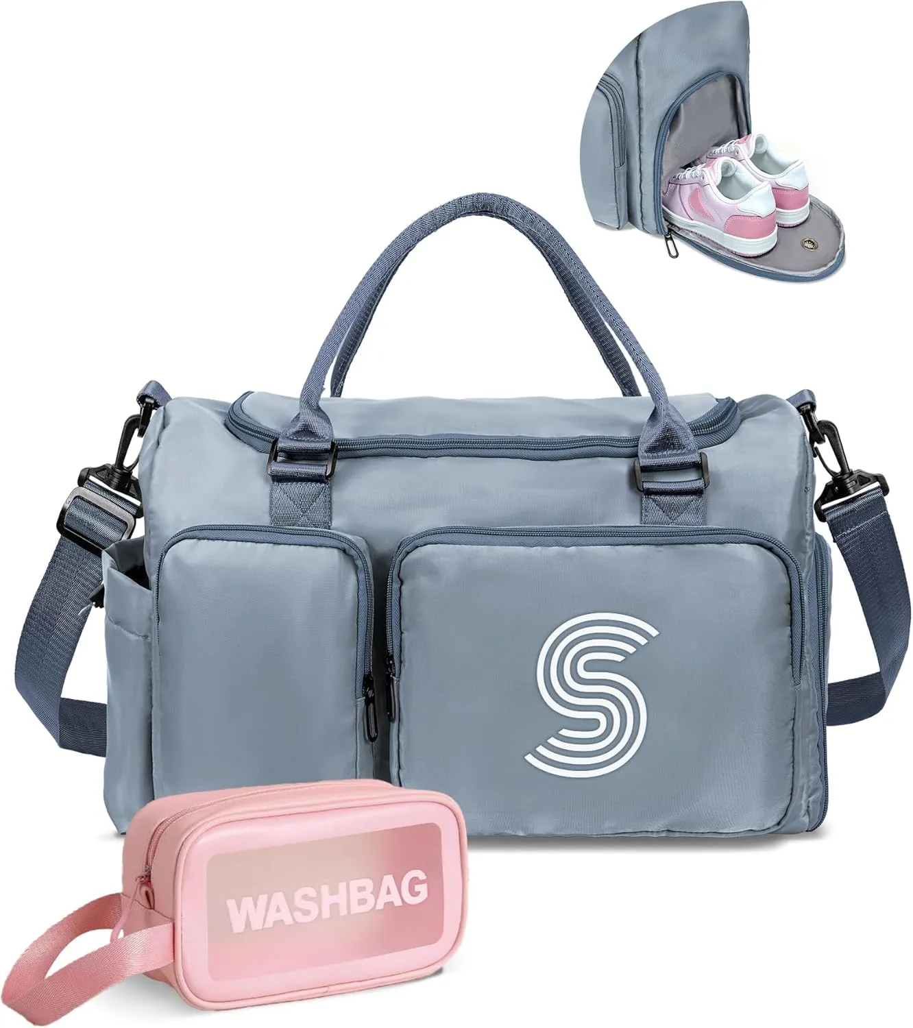 Initial Duffel Bag for Girls, Kids Travel Duffel Bag, Personalized Weekender Bag with Shoes Compartment, Monogram Overnight Bag Sleepover Bag Dance Bag, Girls Gifts for Kids Friends