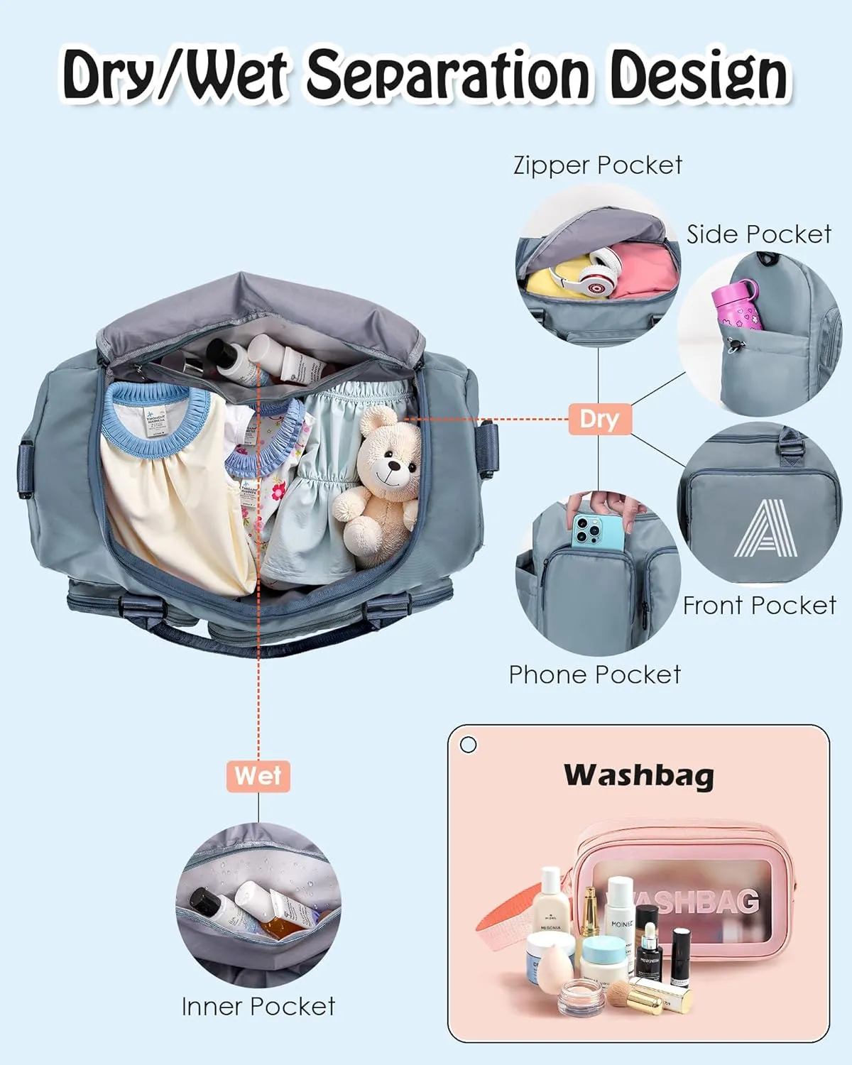 Initial Duffel Bag for Girls, Kids Travel Duffel Bag, Personalized Weekender Bag with Shoes Compartment, Monogram Overnight Bag Sleepover Bag Dance Bag, Girls Gifts for Kids Friends