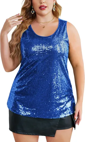 IN'VOLAND Women's Sequin Tops Plus Size Glitter Tank Top Sleeveless Sparkle Shimmer Shirt Tops