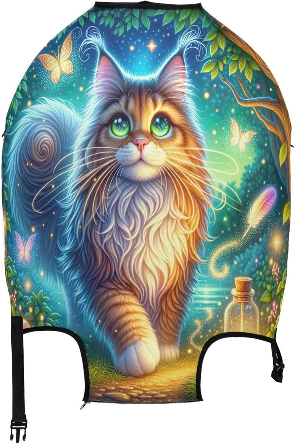 Joisal Cat Enchanted Forest Luggage Covers Tsa Approved Fit 18-32 Inch Luggage, Luggage Accessories for Suitcases