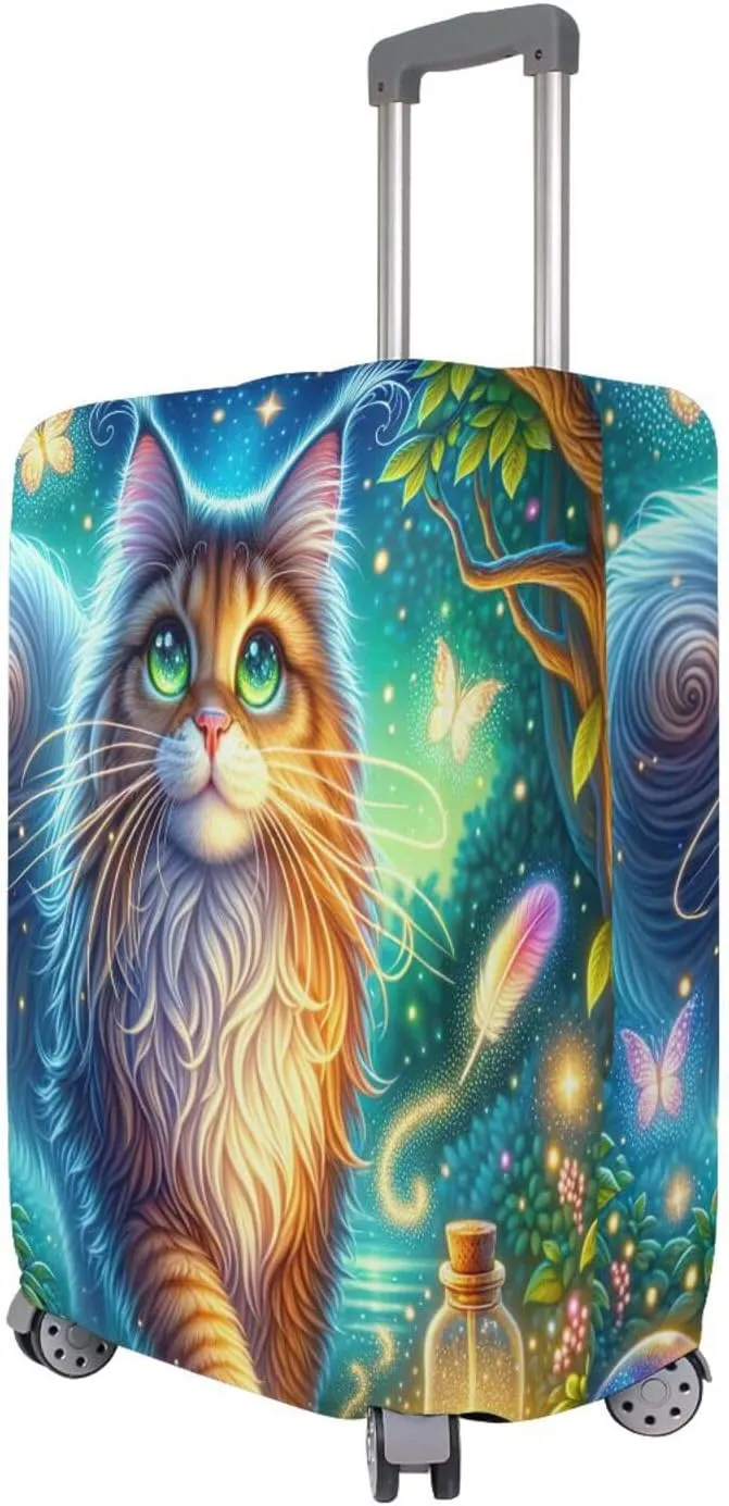 Joisal Cat Enchanted Forest Luggage Covers Tsa Approved Fit 18-32 Inch Luggage, Luggage Accessories for Suitcases