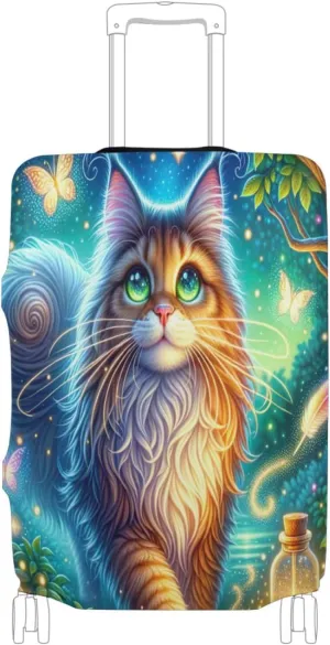 Joisal Cat Enchanted Forest Luggage Covers Tsa Approved Fit 18-32 Inch Luggage, Luggage Accessories for Suitcases