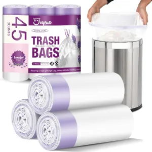 JOYEUX Small Trash Bags 4 Gallon - Drawstring Small Garbage Bags, White Mini Trash Can Liners for Bathroom, Bedroom, Office, Faint Scented, 45 Count