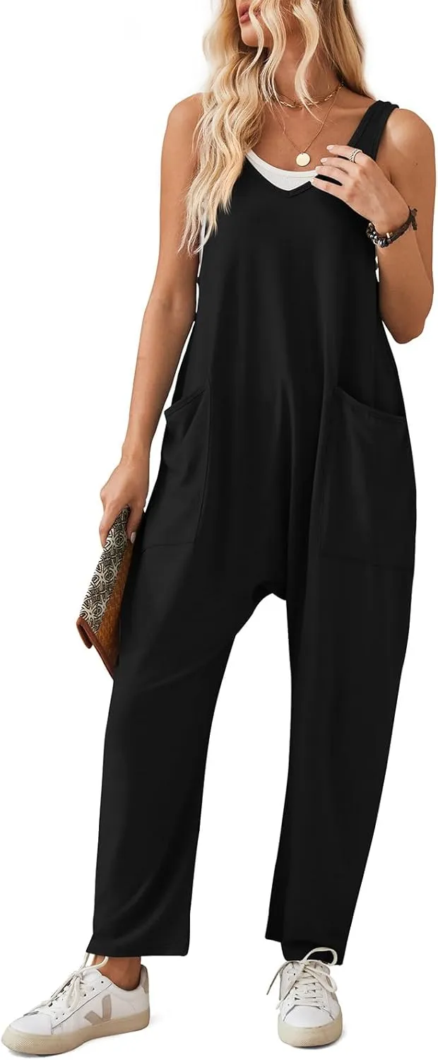 Jumpsuits for Women Casual Cotton Baggy Overalls Wide Leg Jumpsuits Tank Sleeveless One-Piece Romper Loose Fit