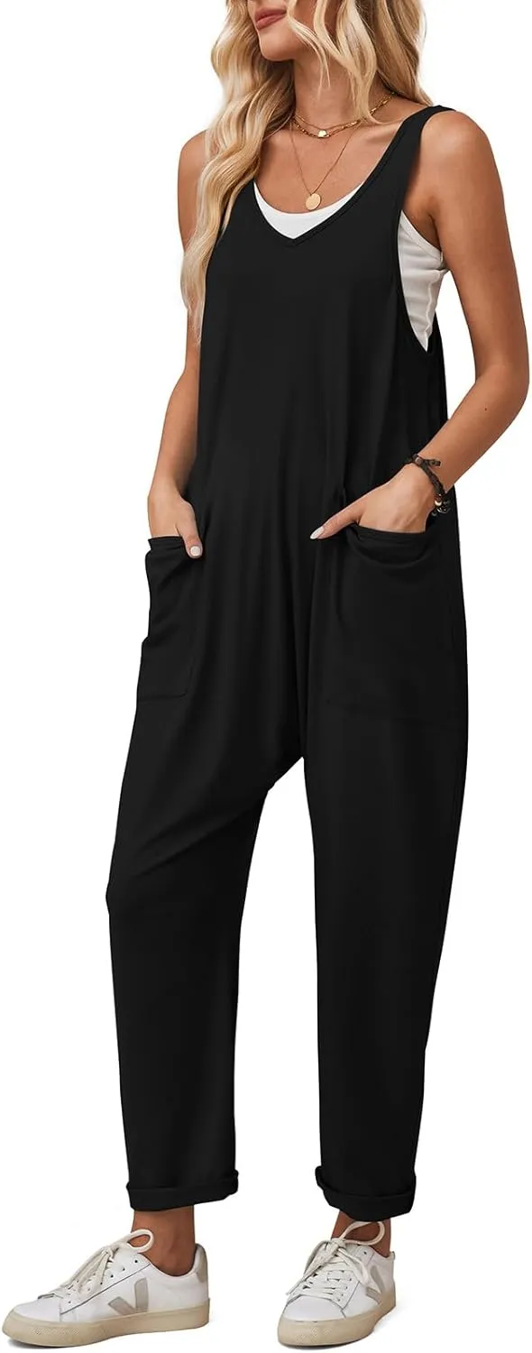 Jumpsuits for Women Casual Cotton Baggy Overalls Wide Leg Jumpsuits Tank Sleeveless One-Piece Romper Loose Fit